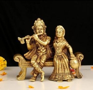 Brass Radhe Krishna Sitting Statue