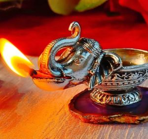 German Silver Antique Elephant Shaped Diya