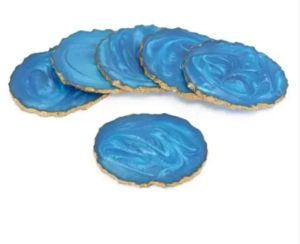 Resin Circular Coasters With Gold Plated Edges Set of 6