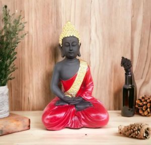 Resin Cute Buddha in Meditation Statue Red&Black