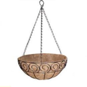 14 Inch Scrolled Design Hanging Basket with Coco Liner and Chain