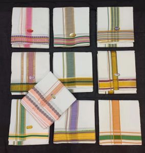 White Cotton With Border Dhoti Dupatta Set