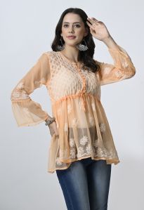 Beige Georgette Short Kurti