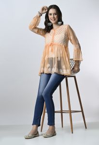 Beige Georgette Short Kurti