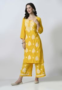 Yellow Viscose Kurta Palazzo Set