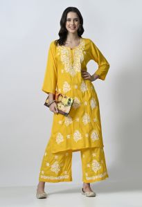 Yellow Viscose Kurta Palazzo Set