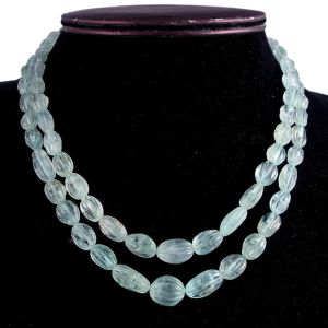 Aquamarine Carving Tumbled Gemstone Necklace