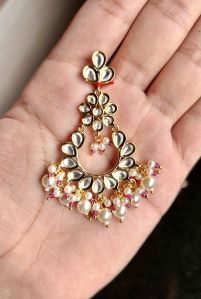 Beaded Brass Kundan Earrings