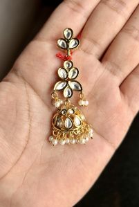 Beaded Brass Kundan Earrings