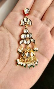 Beaded Brass Kundan Earrings