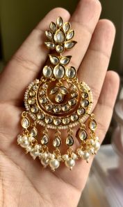 Beaded Brass Kundan Earrings