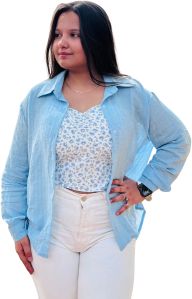 Light Blue Shirt With Corset Premium Crop-Top