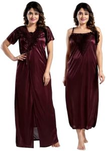 Satin Two Pcs Nighty (Coffee)