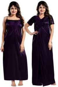 Satin Two Pcs Nighty (Purple)