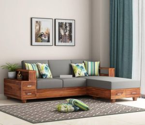 L Shape Wooden Sofa Set