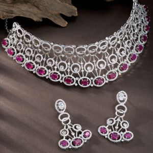 925 sterling silver Graceful Oval Choker Necklace Set