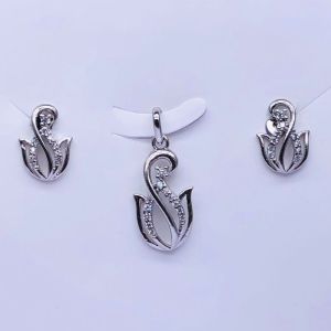 925 Sterling Silver Graceful Swan & Wings Pendant Set