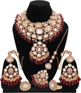 Marvelous Glorious Bridal Kundan Gold Plated Dulhan Semi Bridal Set for Women.