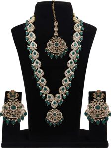 Oval Floral Delight Mehndi Plated Reverse AD Long Necklace Set