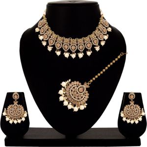 Tilak Elegance Floral Pearl Reverse AD Necklace Set