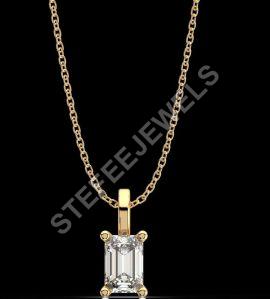 LNP-16 Solitaire Emerald Diamond Pendant Necklace