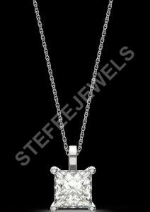 LNP-35 Solitaire Princess Diamond Pendant Necklace