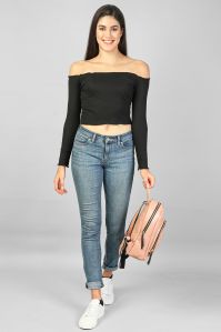 Off Shoulder Full Sleeve Black Top