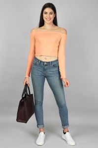 Ladies Off Shoulder Peach Color Top