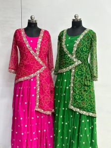Bandhej Attached Jacket Gown