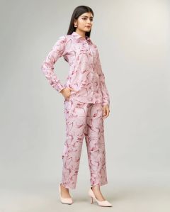 Pink Cotton Blend Abstract Printed Co-Ord Set