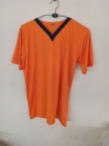 V Neck Plain Orange Polyester T-Shirt