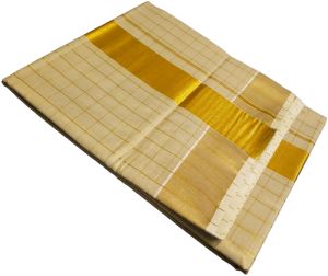 Gold Tissue Check kasavu saree