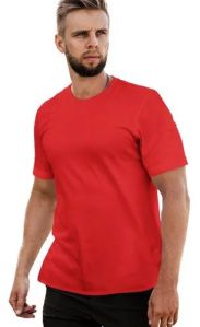 Mens Red Round Neck Plain T-Shirt