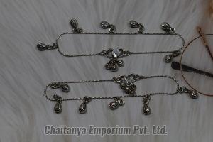 Classic Chained Beads Drop Silver Anklets