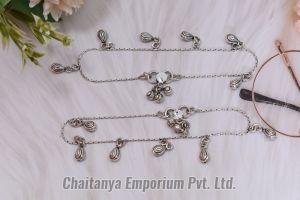 Classic Chained Beads Drop Silver Anklets