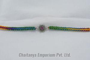 Amazing Barik Dana Intricate Center Cutstone Silver Rakhi