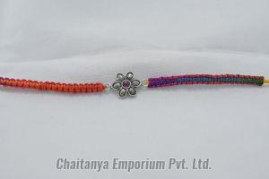 Classic Floral Design Silver Rakhi