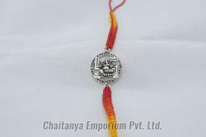 Divine Lord Ganesh On Swastik Silver Rakhi