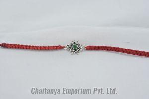 Amazing Barik Dana Intricate Center Cutstone Silver Rakhi