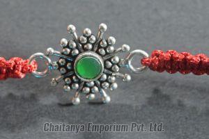 Amazing Barik Dana Intricate Center Cutstone Silver Rakhi
