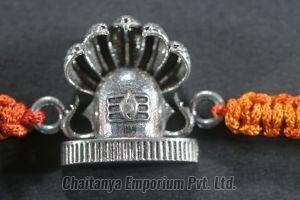 Divine Shivling Ans Sheshnag Design Silver Rakhi