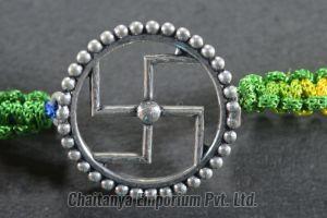 Intricate Swastik Ball Fusion Round Shape Silver Rakhi