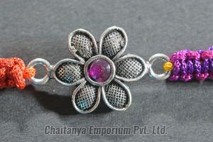 Classic Floral Design Silver Rakhi