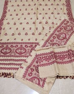 Red and Cream Pure Toss Muga Silk Mekhela Chador