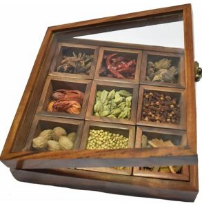 SHEESHAM WOOD SPICE BOX WITH SPOON