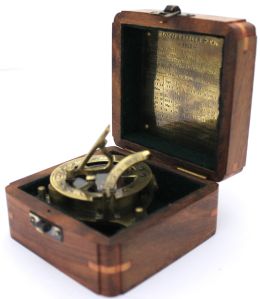 Solid Brass Sundial Compass With Wooden Case