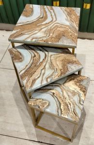 White & Golden Color Epoxy Nesting Table Set