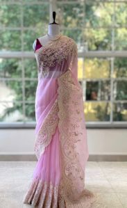 off-white silk organza saree