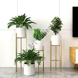 Modern Metal Floor Flower Stands Planter for Living Room Bedroom Display Plant Stand Tall Indoor Plant Stand with Planter Pot -Set of 3 (White)
