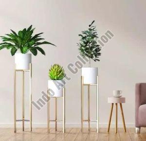 Modern Metal Floor Flower Stands Planter for Living Room Bedroom Display Plant Stand Tall Indoor Plant Stand with Planter Pot -Set of 3 (White)